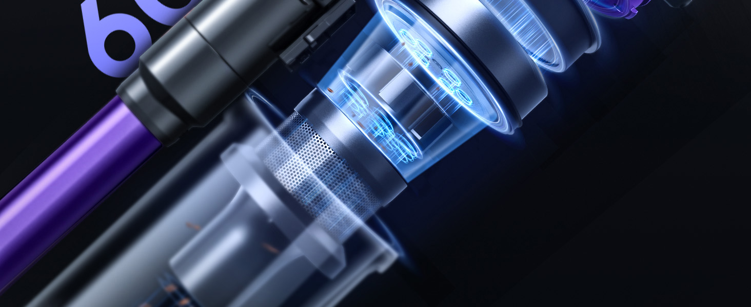 Бездротовий акумуляторний пилосос 600W, 50KPa, 65 хвилин роботи, з HD-дисплеєм, ароматерапією, контейнером 1,8L, світлодіодне освітлення, щітка для килимів, твердих поверхонь та шерсті тварин