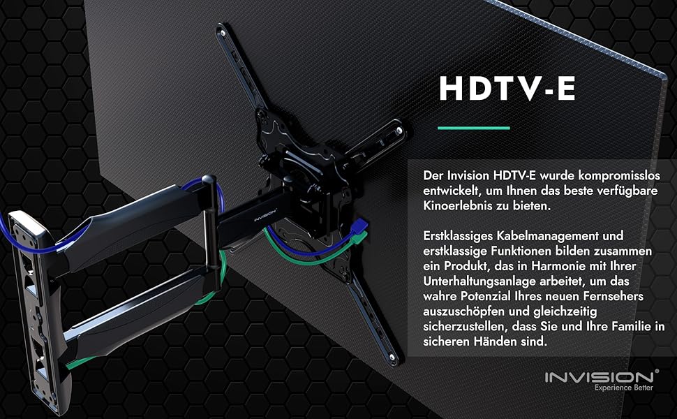 Настінний кріплення для телевізора Invision для екранів 24-60 дюймів, VESA 100x100-400x400 мм, поворотне, нахильне, висувне, для LED, OLED, плоских та вигнутих телевізорів - Макс. навантаження 36.2 кг (HDTV-E)