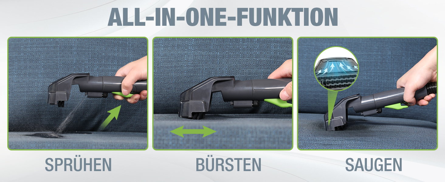 WORKPRO Мийний пилосос 450W 13kPa, 1.6L з миючим засобом та 2 насадками, для чищення килимів, меблів та авто