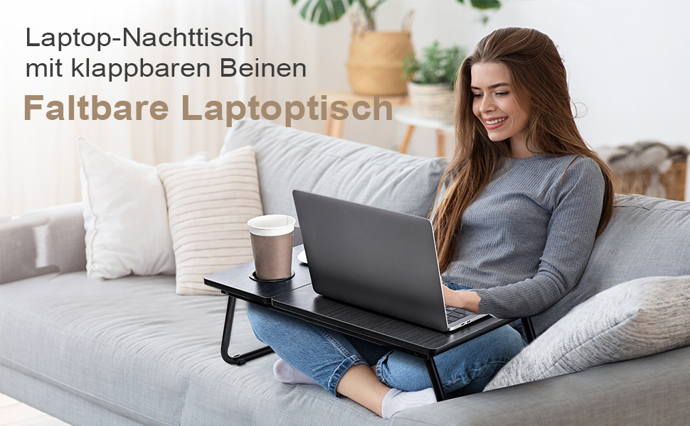 Складаний столик для ноутбука 55x32x25 см: підставка для планшета, ліжка, ноутбука з підстаканником (білий, чорний)