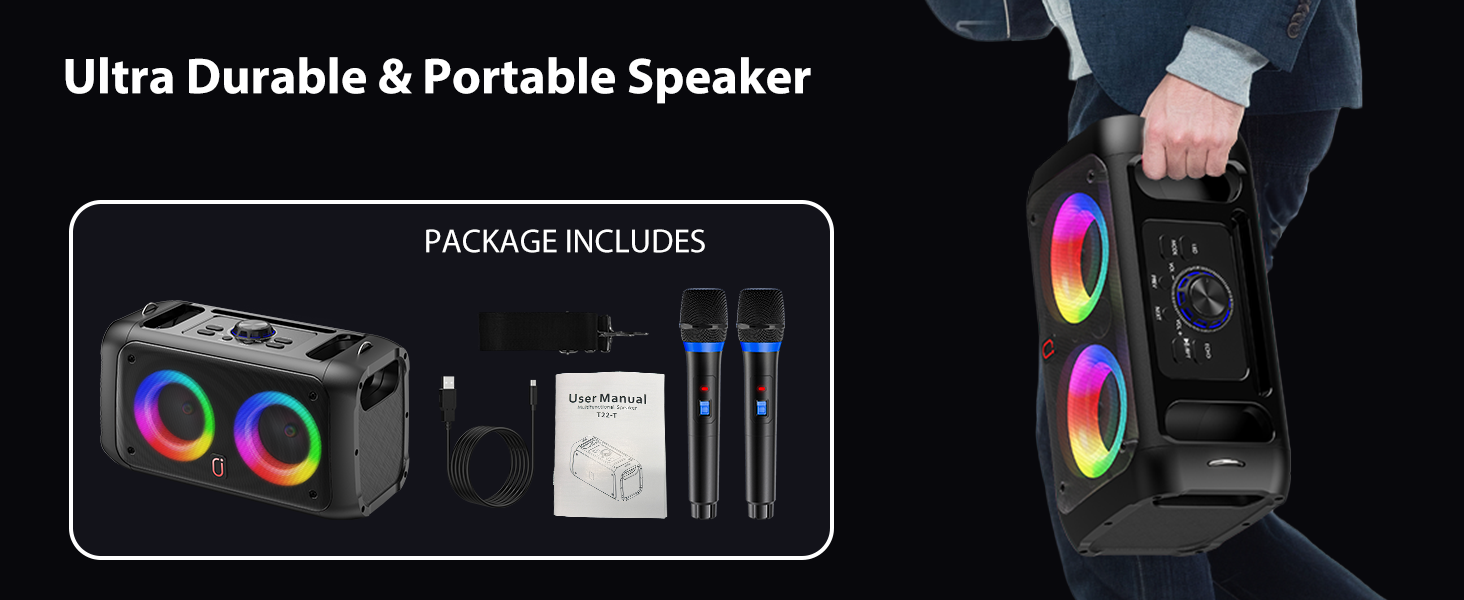 Караоке-машина JYX з 2 бездротовими мікрофонами, портативна Bluetooth-колонка для дорослих та дітей, PA-система, підтримка TF-карт/USB, AUX-вхід, TWS, модель T22T