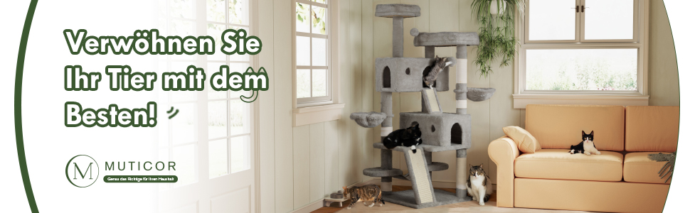 Котячий комплекс MUTICOR 168 см з кількома рівнями, гамак, кошики та іграми для великих котів (сірий)