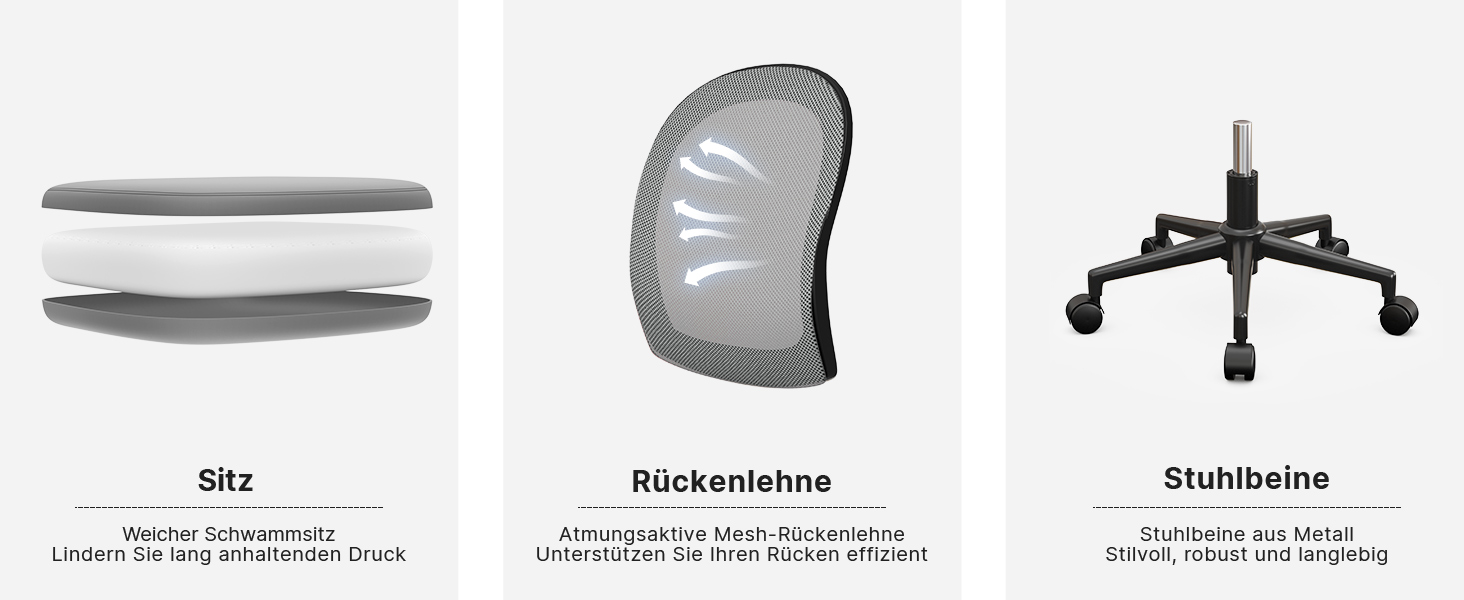 Ергономічне крісло Rattantree для офісу та дому: дихаюча спинка, регульована висота, підлокітники, 360° обертання (темно-сірий)
