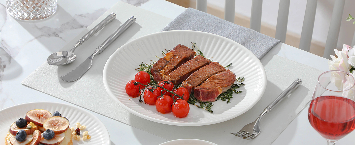 MALACASA LEILA Набір посуду на 6 осіб, 24 елементи: тарілки, миски, порцеляна, ручна робота, для мікрохвильовки та посудомийної машини, білий