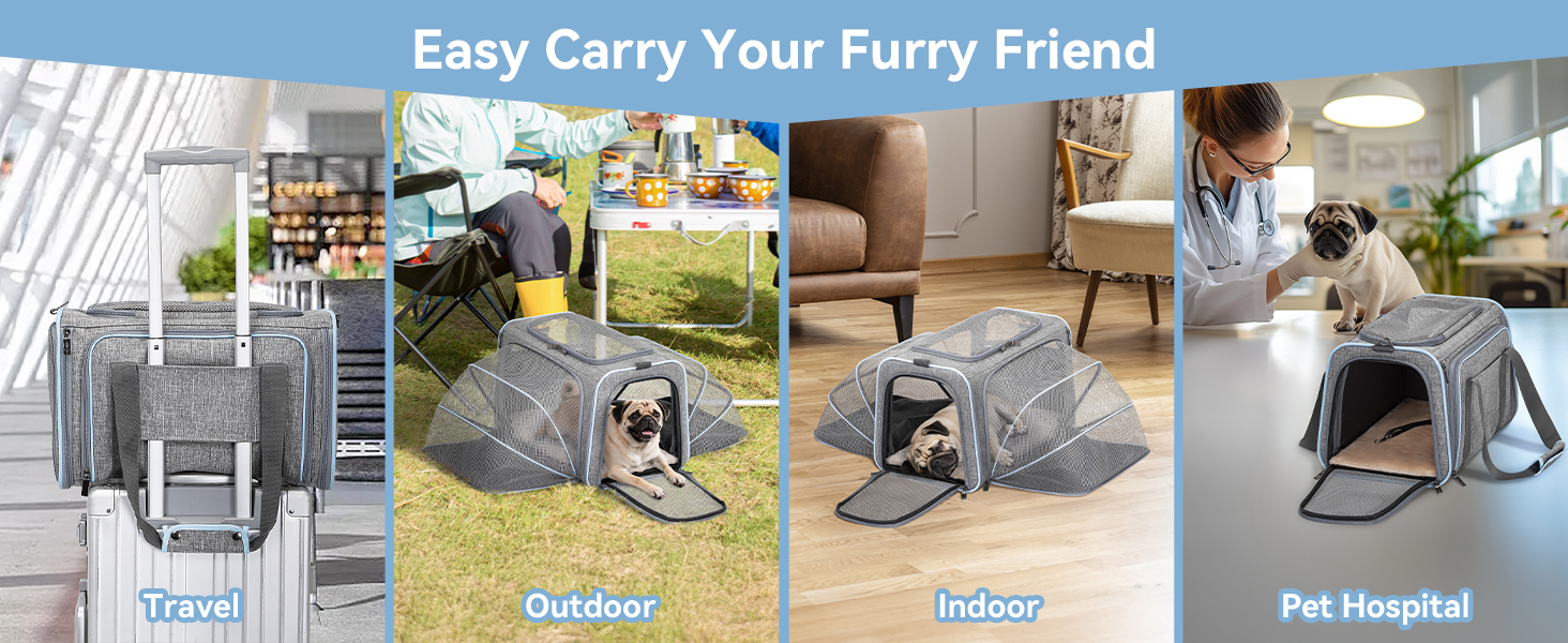 Транспортний бокс для кота/собаки Petsfit - складаний, сірий, M, з м'яким килимком