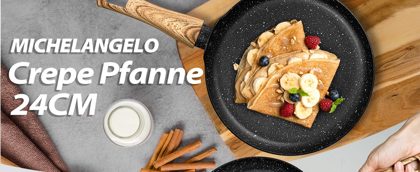 Сковорода для млинців MICHELANGELO 24 см, антипригарна, для індукції, омлетна, з м'якою бакелітовою ручкою, чорна