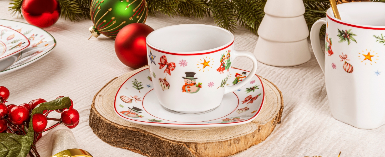 SÄNGER Tafelservice Bilgola: 18-Piece White Dish Set for 6 - Premium Porcelain Dinnerware Set with Soup, Dessert & Dinner Plates | Christmas Design