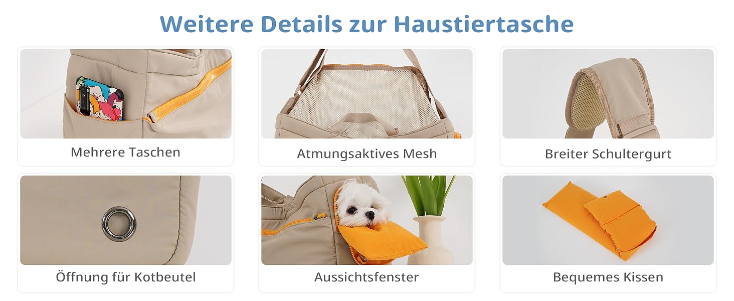 Транспортна сумка для собак, котів та кроликів – складана переноска з безпечним замком, сіткою для вентиляції та бічними кишенями – практична переноска для подорожей (Бежева/Хакі, 34x16x25/40x14x25 см)