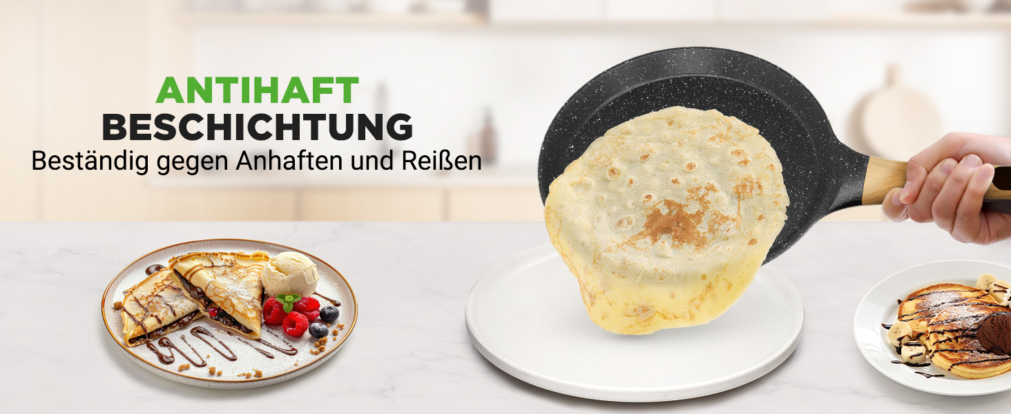 Сковорода для млинців Nutrichef з антипригарним мармуровим покриттям 23 см, індукція, алюміній, з дерев'яною лопаткою