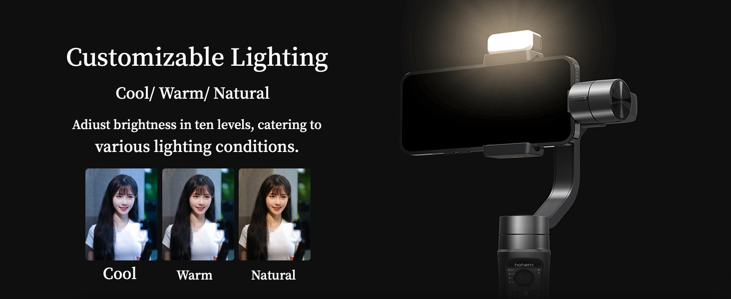Hohem iSteady Mobile Plus Kit - Стабілізатор для смартфона з підсвічуванням, 3-осьовий, 280г, Android/iOS, для YouTube та TikTok