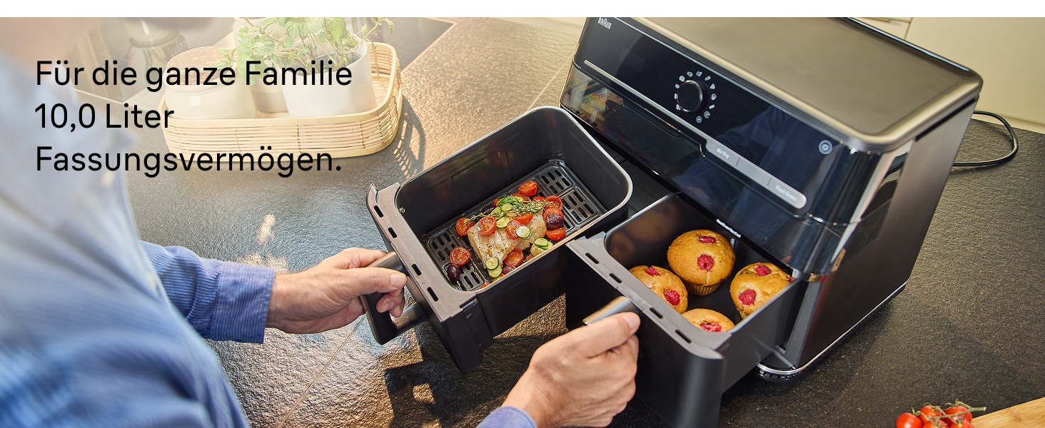 Фритюрниця електрична Braun TwinCook 3 TD3030IBK, 8л (2 камери, 4л+4л), чорна. Airfryer з синхронізацією, 8 програм, без PFAS, з оглядовим вікном, 2850 Вт