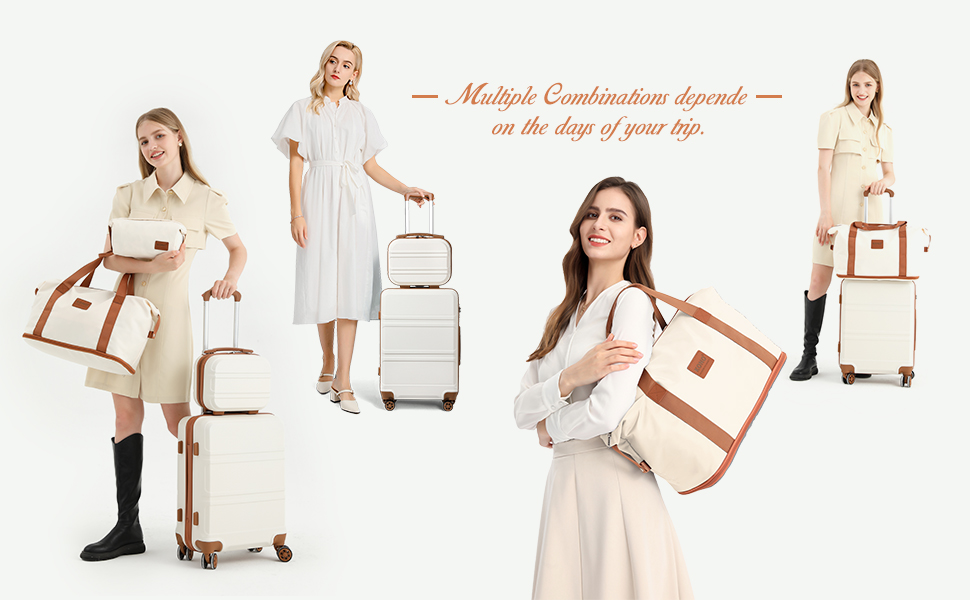 Набір валіз KONO 4 в 1: велика валіза, ручна валіза 55 см, косметичка, сумка для ручної поклажі (кремовий)