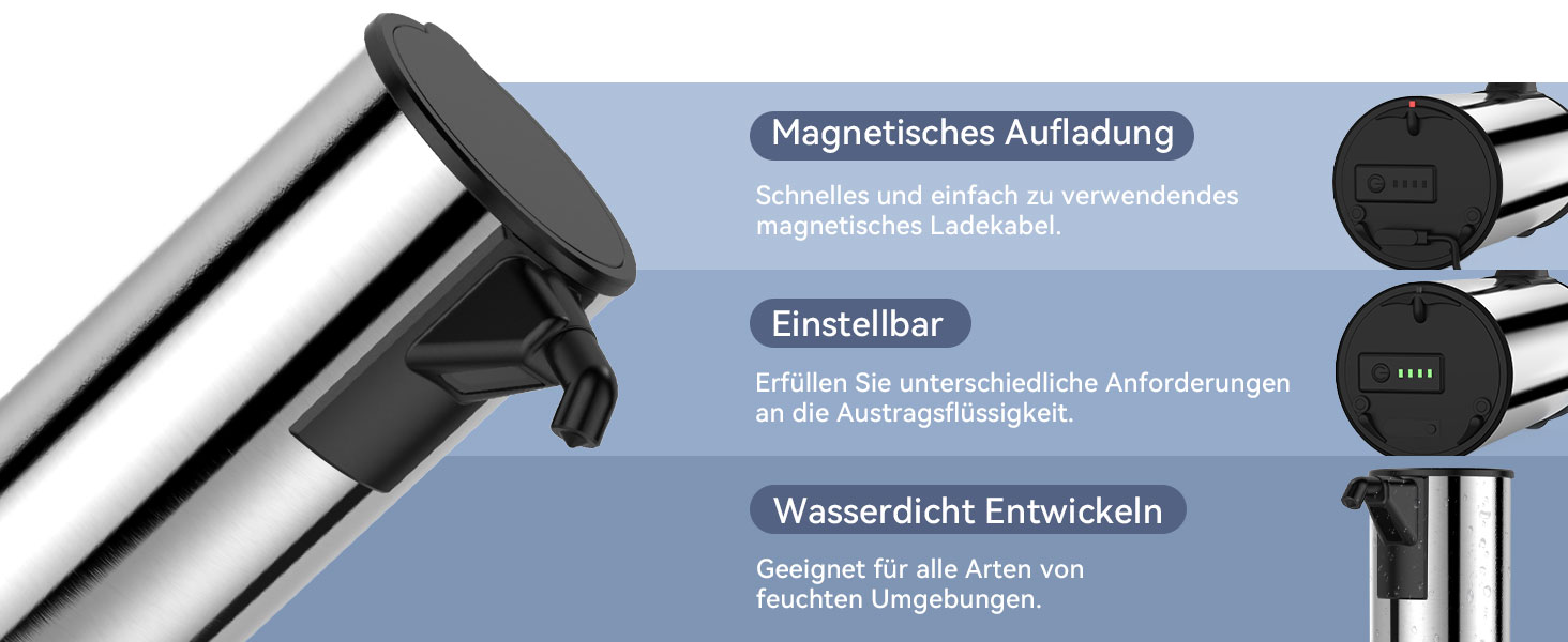 Автоматичний безконтактний диспенсер для мила з 4 рівнями регулювання, 400 мл, електричний, на батарейках, для встановлення на стільницю, з інфрачервоним сенсором, бронзовий (Silver, USB-зарядний)