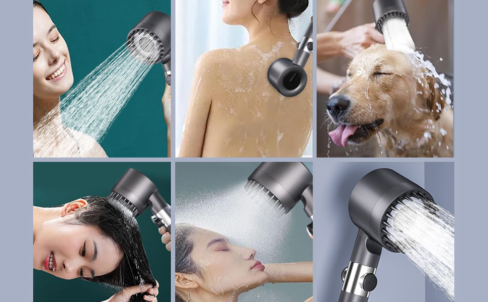 Фільтр для душу з високим тиском, ручна лійка з шлангом, 4 режими, економія води, фільтрація, стоп-функція, для жорсткої води, видаляє хлор та бактерії (Сучасний, Антрацит)