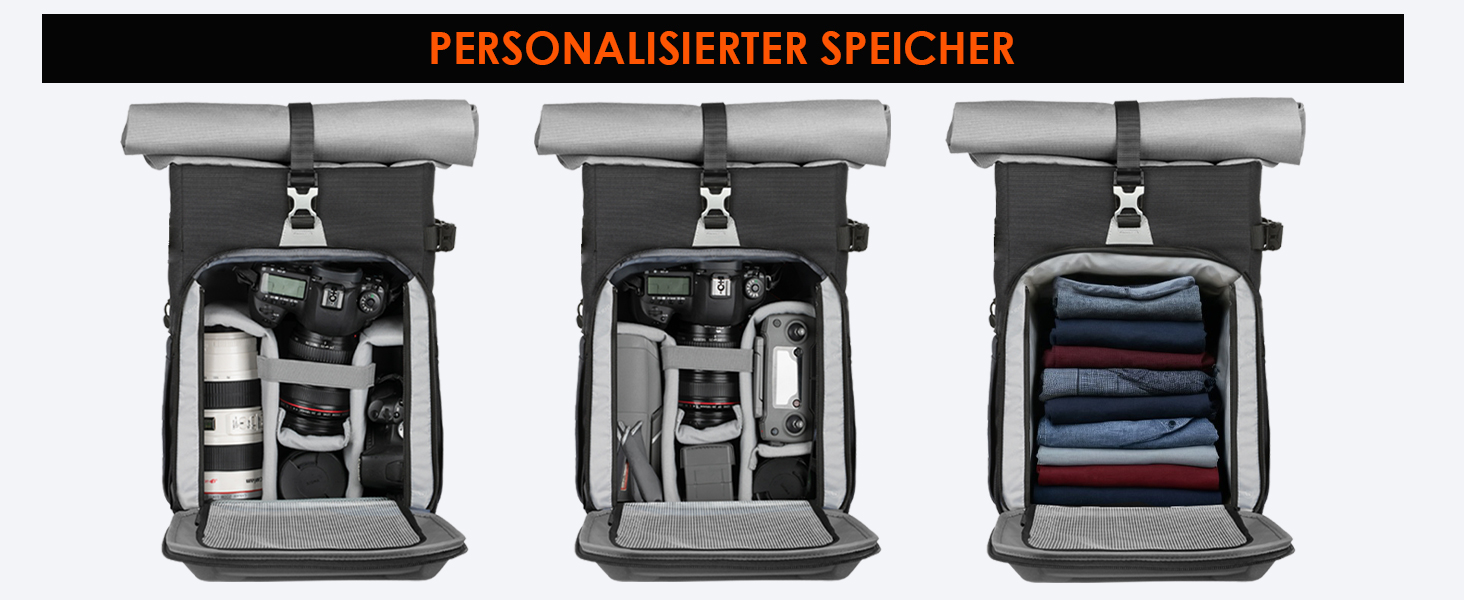 Рюкзак для камери Tarion Rolltop: професійний фоторюкзак з жорсткою оболонкою, відділенням для 16-дюймового ноутбука, сумісний з DSLR/SLR камерами, об'єктивами та штативом (сірий)