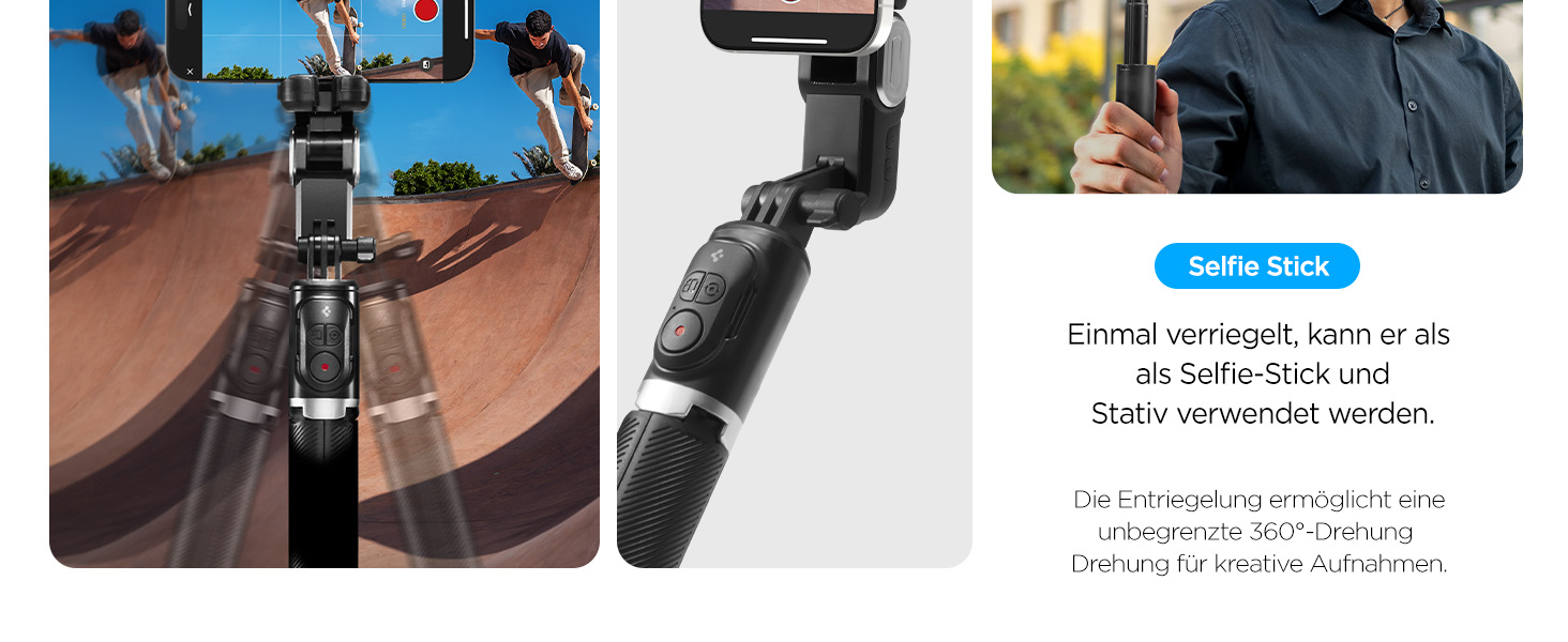 Стабілізатор Gimbal Spigen з розпізнаванням обличчя, селфі-стік, штатив, LED-підсвітка, вертикальне/горизонтальне обертання, сумісний зі смартфонами iPhone, Samsung та іншими