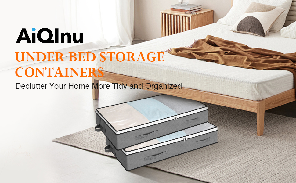 Коробки для зберігання під ліжко AiQInu (2 шт.) 100x50x18 см, складні, з вікном, для одягу, ковдр, постільної білизни