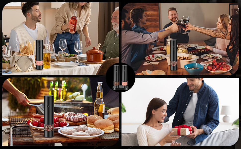 Електричні мельниці для солі та перцю 2 в 1, USB, регулювання помелу, з основою, для спецій, BBQ, кухня