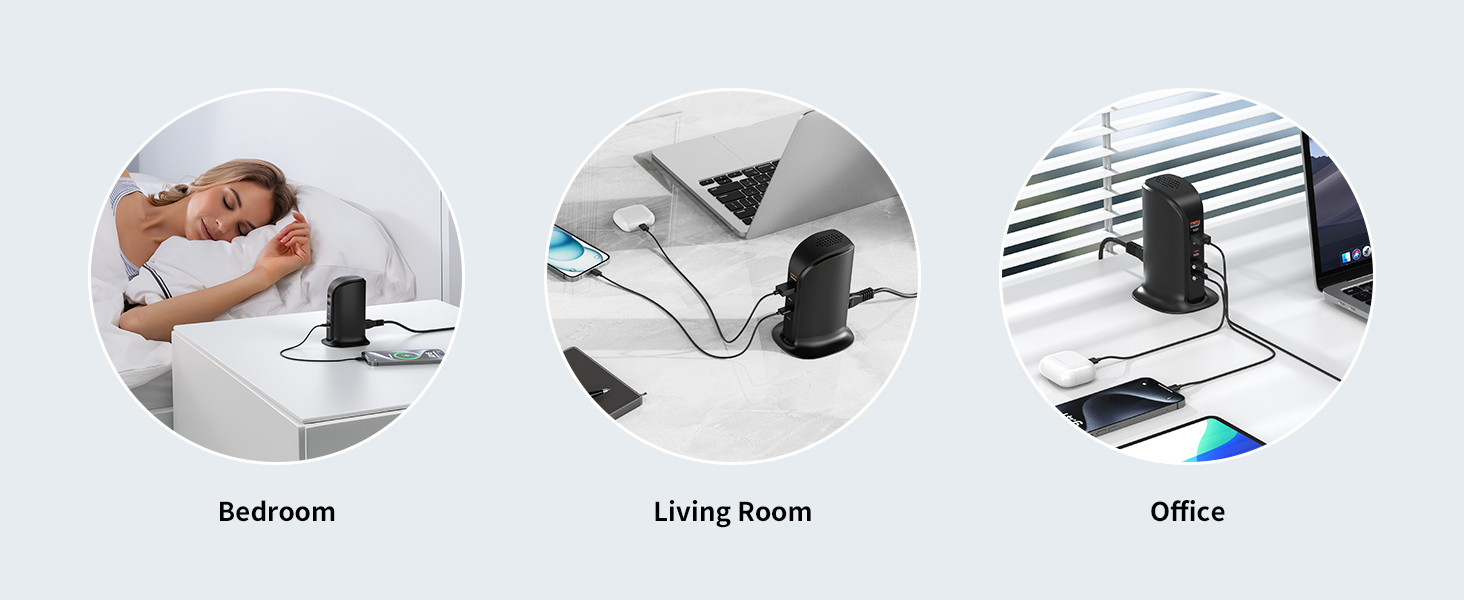 Зарядний пристрій USB-C 55W багатопортовий для iPhone, iPad, Samsung та інших пристроїв - Вежа USB-станція з 5 портами