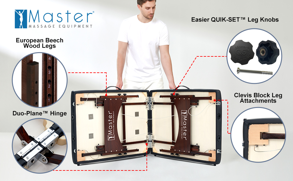 Масажний стіл Argo Master Massage 71 см, складний, портативний, чорний, з сумкою, дерев'яні ніжки з горіха