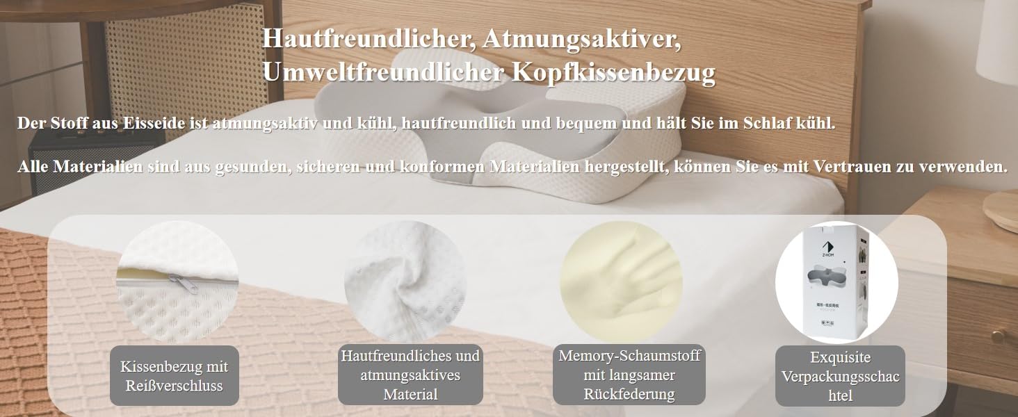 Подушка для шиї Z-hom, подушка для голови з Memory Foam, ергономічна подушка для шиї, подушка для тих, хто спить на боці, на спині та животі, ергономічна подушка для сну на боці 60 x 36 x 13/8 см