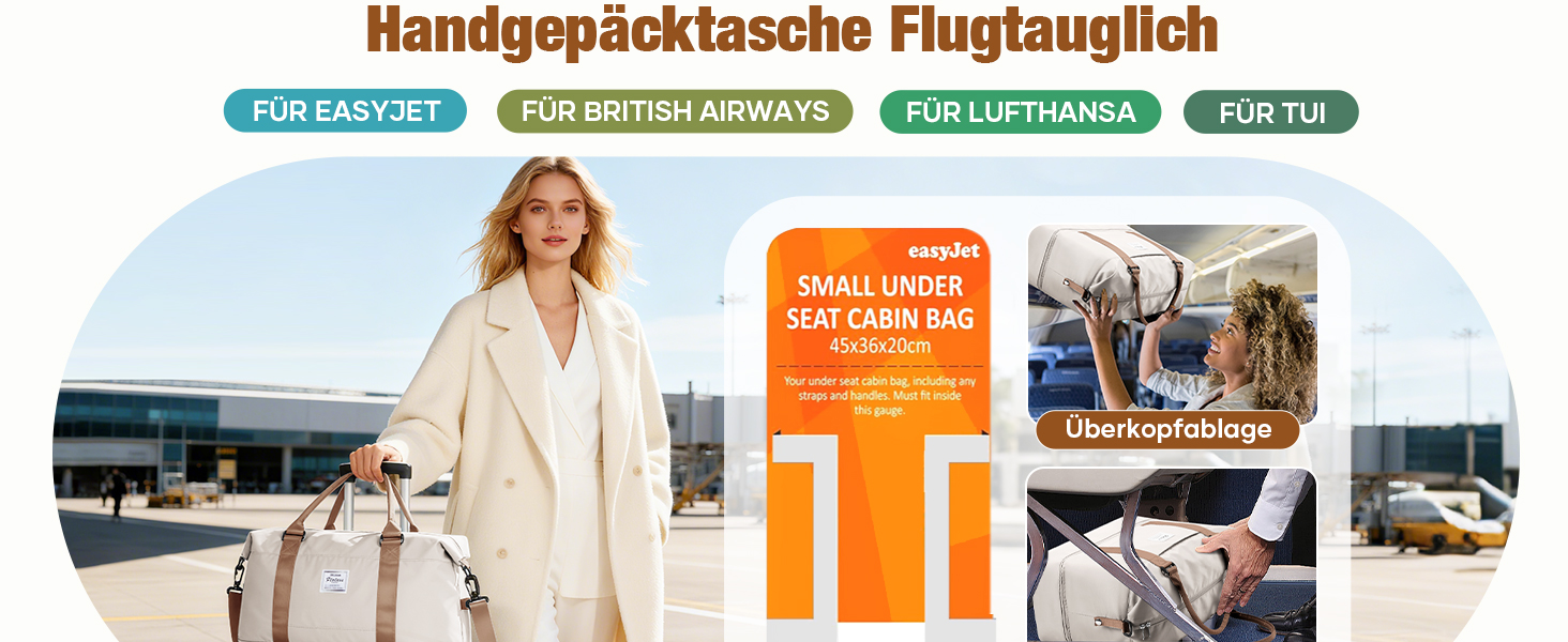Спортивна сумка HPLQQ Weekender для ручної поїздки (Easyjet) 45x36x20 см, бежева. Дорожня сумка, сумка для фітнесу з відділенням для взуття