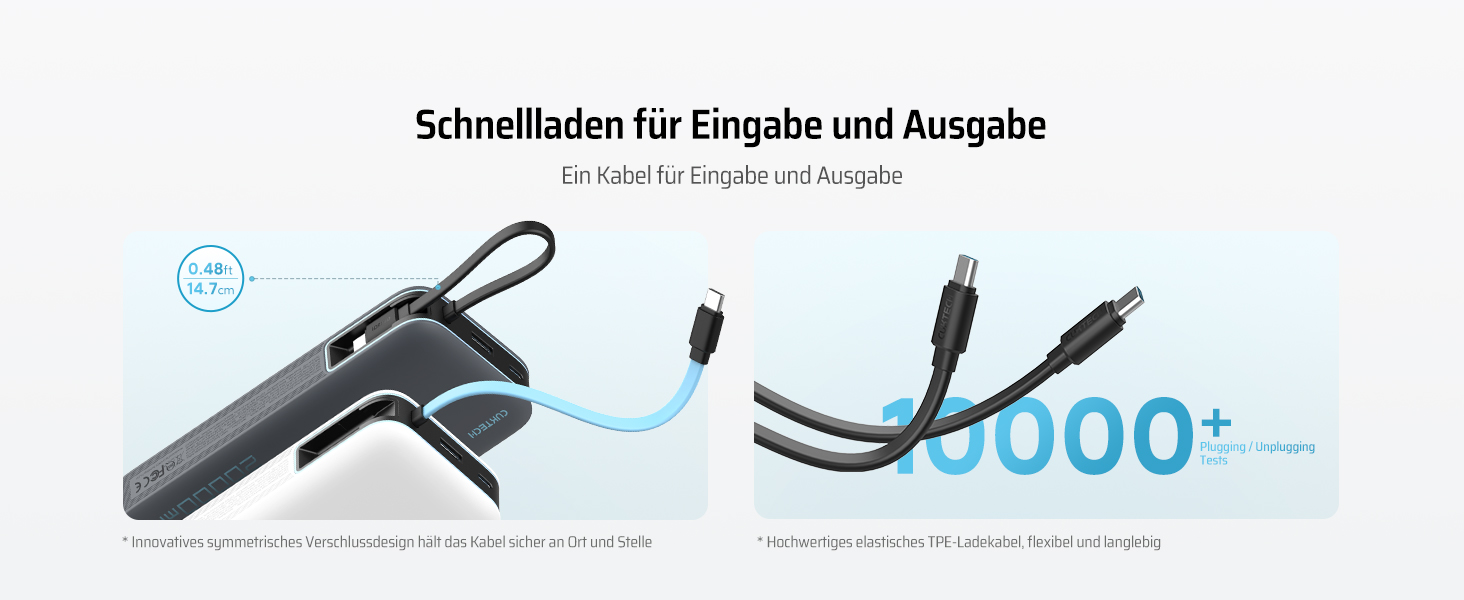 Power Bank CUKTECH 20000mAh з USB-C кабелем, 45W, Digital Display, для iPhone, MacBook, Galaxy, темно-сірий