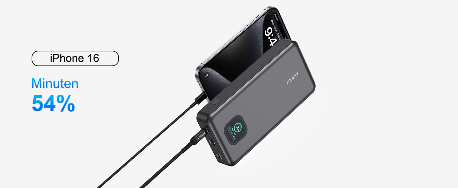 Power Bank 140W, 25000mAh з дисплеєм для ноутбука, MacBook, iPad, iPhone, Switch, Dell XPS (Сірий)