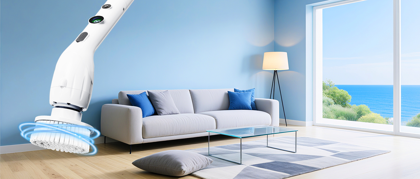 Електрична щітка для чищення з 9 насадок, щітка для швів, водонепроникна IPX8, електричний скрубер з регульованою ручкою, 2 швидкості для ванної кімнати, кухні, авто, підлоги, білий+чорний