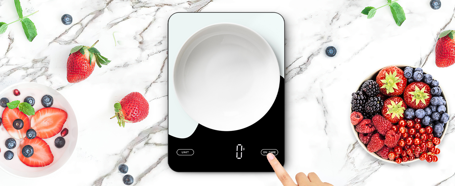 Brifit Kitchen Scale with App - 10kg/1g Digital Food Scale with Calorie Counter, LED Display, Tare Function, USB Rechargeable
