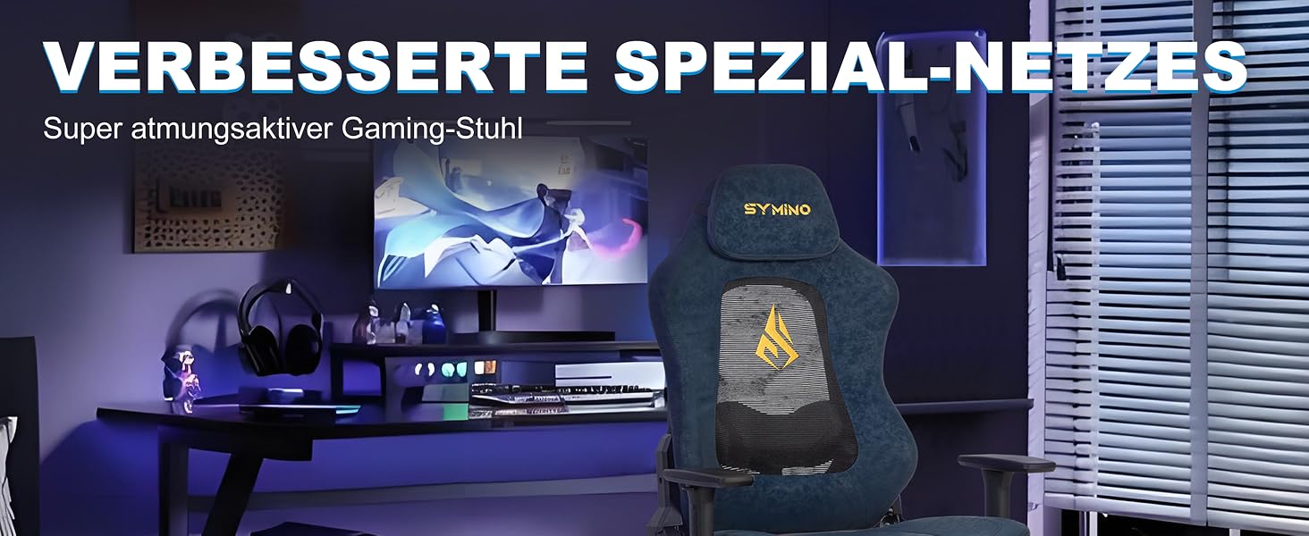 Геймерське крісло Symino Racing - ергономічне крісло для геймерів з підтримкою попереку, регульованими підлокітниками та підставкою для ніг, оббите вінтажною PU шкірою (темно-синій, 200 кг)