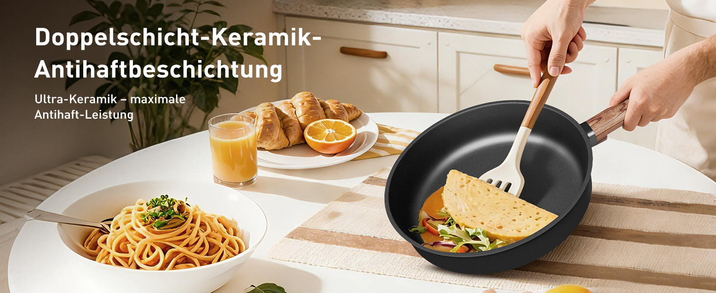 Набір кухонного посуду Kitchen Academy з антипригарним покриттям для індукції, 10 предметів: каструлі та сковороди з керамічним покриттям та скляними кришками