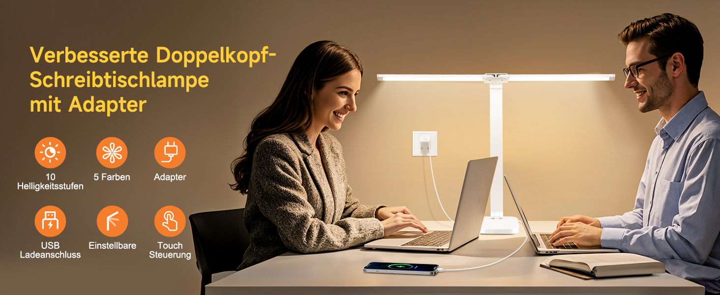 LED лампа для столу One Fire з адаптером, 1000 люмен, 96 LED, диммер, таймер, світлова пам'ять, для дітей, денне світло, для читання