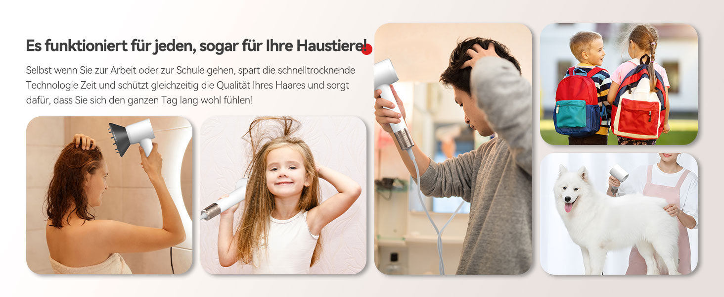 Фен з дифузором, потужний фен з мотором 160 000 об/хв, іонізатор, 500 млн негативних іонів, для подорожей та дому (сірий), з дифузором