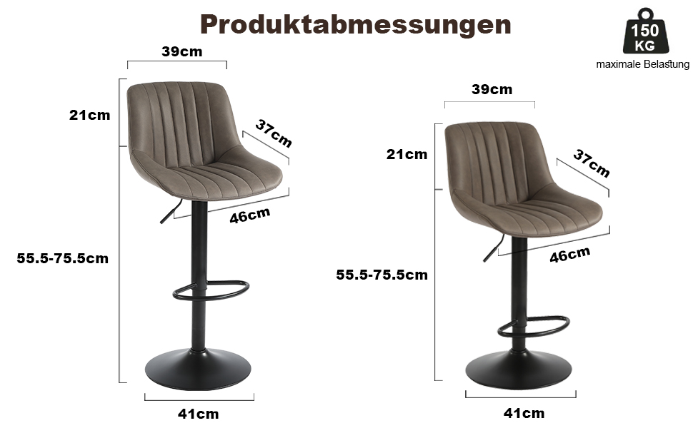 Youhauchair 2-Piece Swivel Bar Stools with Backrest - Adjustable Height PU Leather Bar Stools for Kitchen & Bar - Brown