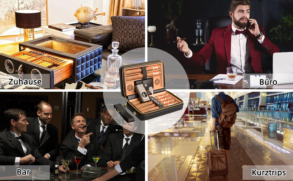 Чохол для сигар, переносний шкіряний гумодор, з запальничкою, вміщує до 6 сигар, чудовий подарунок для чоловіків (без сигар), чорний