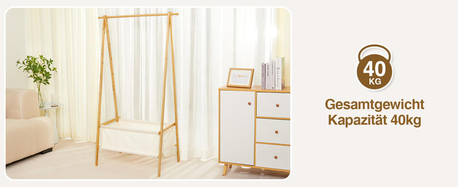 Легкий стійкий вішак для одягу Yorbay з бамбука з сумкою для зберігання, 149 см, натуральний колір