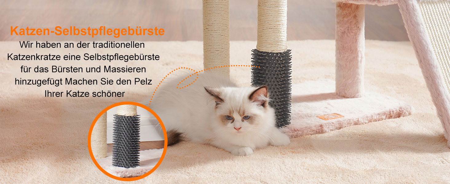 Котячий будиночок Heybly з щіткою для котів, котячий будиночок для домашніх котів з оббитою м'якою стійкою, котячий когтетоп з кошиком, когтеточкою та когтедровом, HCT005SG (коричнево-бежевий)