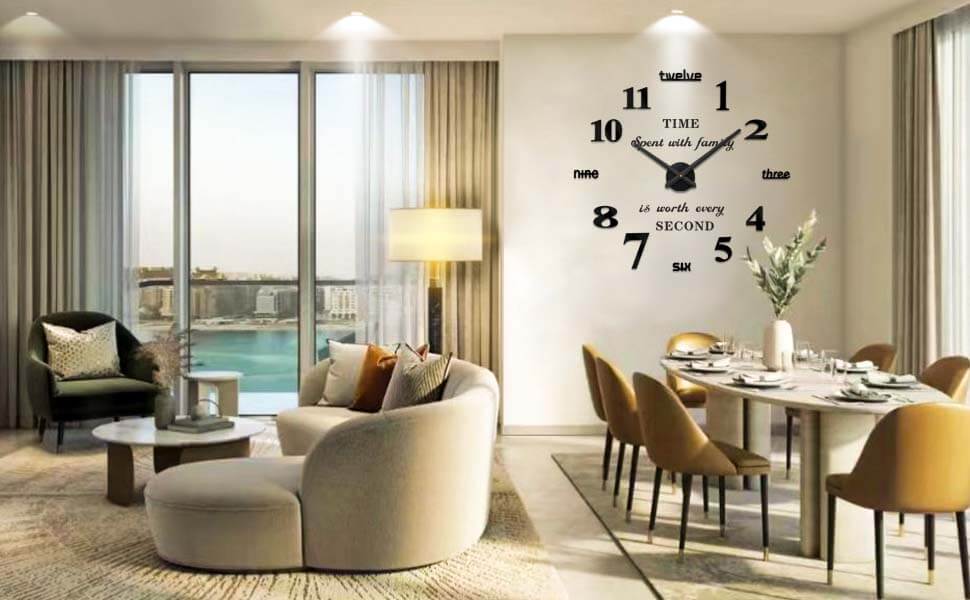 Vangold Modern Mute DIY Large Wall Clock 3D Sticker Home Office Decor Gift (Black)