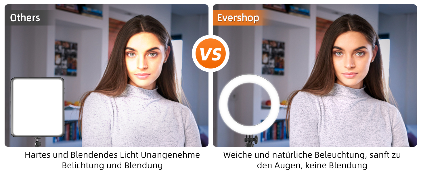 Кільцева лампа Evershop 10.5” з штативом для телефону/ноутбука: відеоконференції, стрімінг, YouTube, TikTok, LED, 3 кольори, 10 рівнів яскравості, 360° обертання