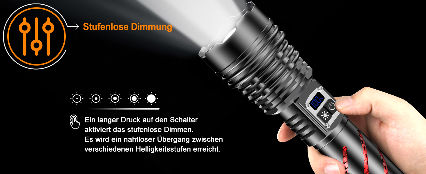 Ліхтар LED акумуляторний 1000000 люменів, тактичний ліхтар, 2 режими, регулювання яскравості, USB, для кемпінгу та надзвичайних ситуацій, чорний