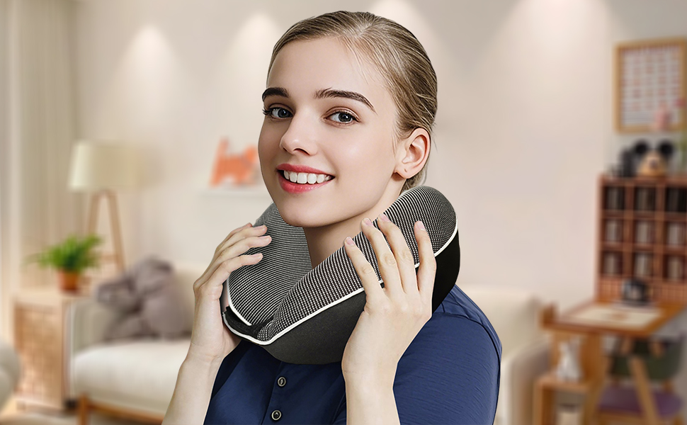 Подушка для шиї у літак, автобус, поїзд: компактна, з memory foam, ергономічна, з чохлом, для комфортного сну