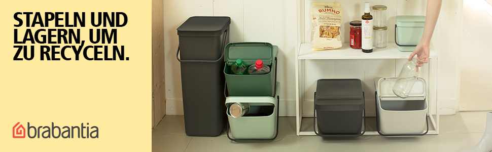 Сміттєвий кошик Brabantia Sort & Go з кришкою, 20 л, сірий — компактний контейнер для сортування відходів та тари