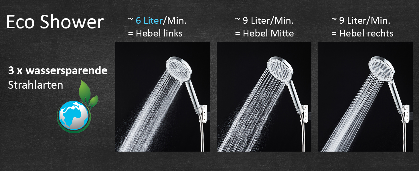 BLUMBACH® Shower Head - Water-Saving - High-Pressure Aqua Joy Shower Head - 8 Spray Patterns, Pressure-Boosting Shower Head, Shower Head, Water-Saving Shower Head, High Water Pressure Strong Jet (6L/Min. 3 Spray Patterns / Water-Saving Shower Head)
