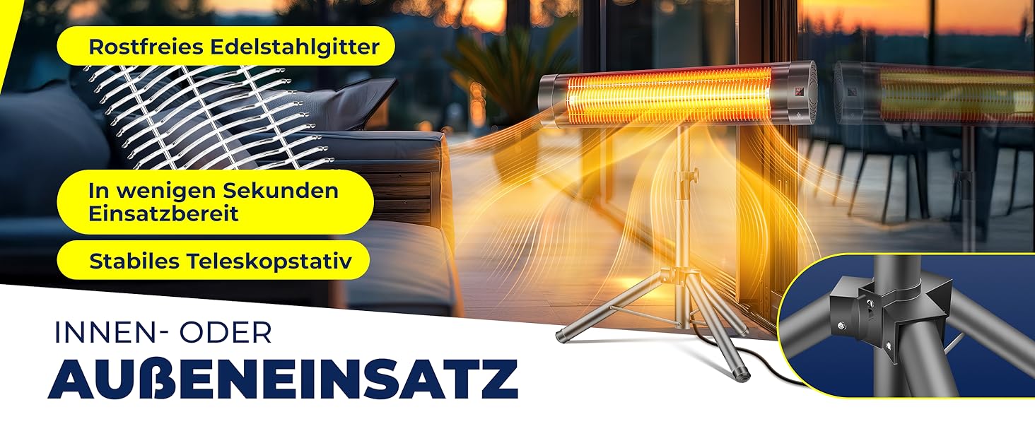 Інфрачервовий обігрівач KESSER® 2500W з пультком та захисним чохлом, телескопічна стійка, для тераси та вітальні