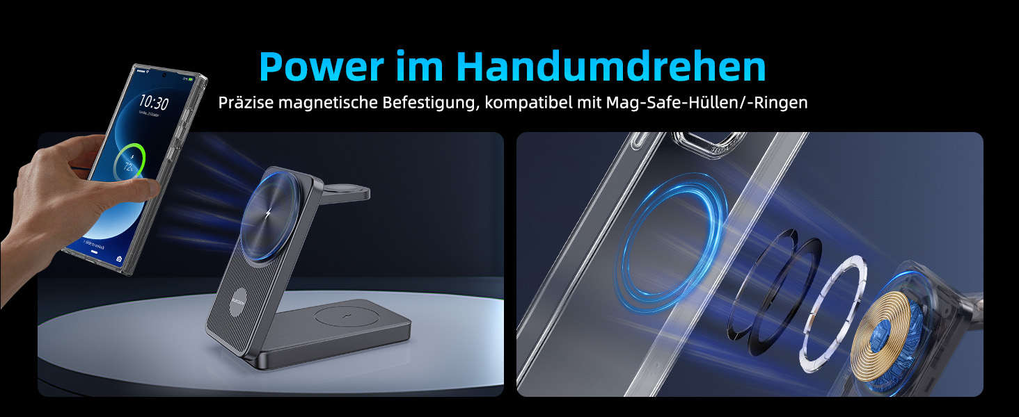 Бездротова зарядка 3-в-1 MagSafe для Samsung Galaxy S25 Ultra та інших моделей, з підтримкою годинників та навушників