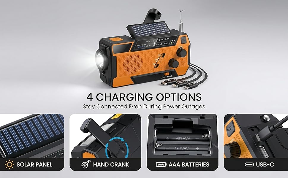 Радіо на батарейках/сонячній енергії з ручним генератором, Power Bank 2000mAh, AM/FM, SOS-сигнал, ліхтарик для кемпінгу та дому