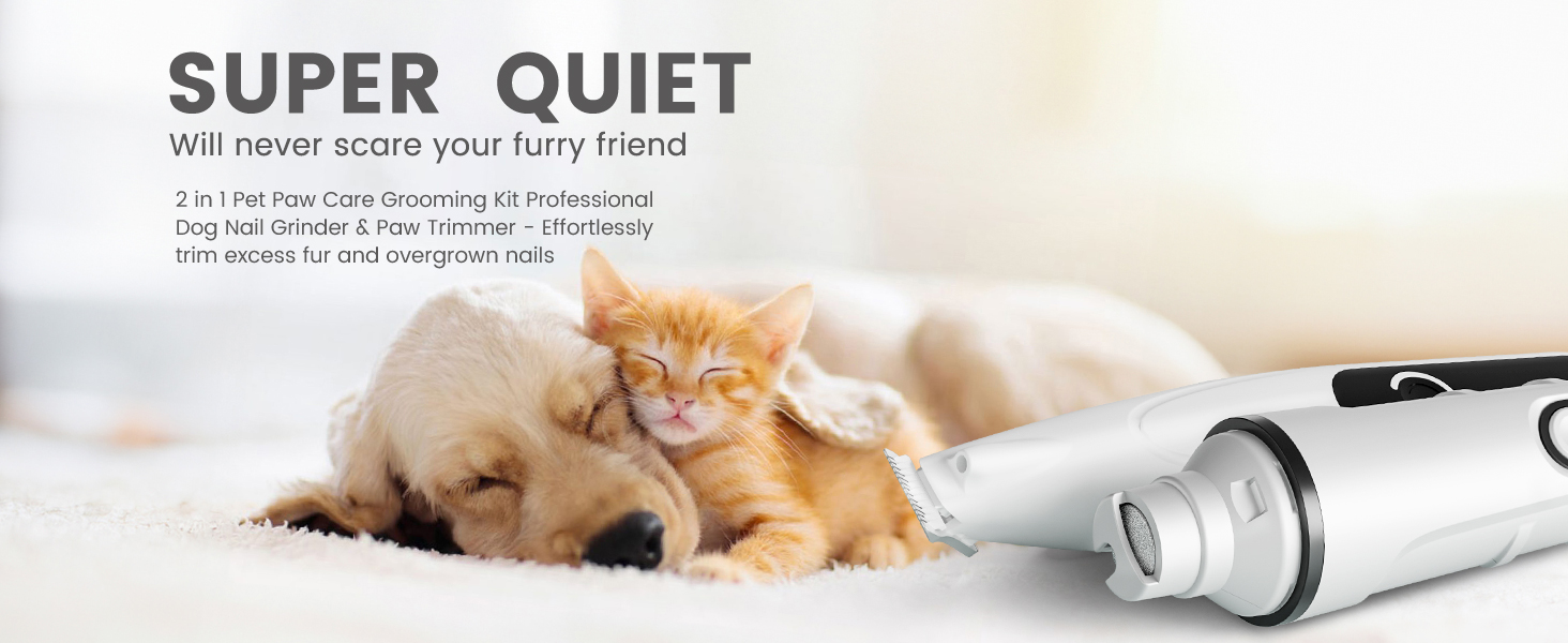 Триммер для стрижки кігтів та стрижка кігтів для собак 2 в 1, безшумний, акумуляторний, електричний, для великих, середніх та маленьких собак, білий