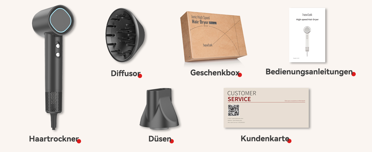 Фен з дифузором, потужний фен з мотором 160 000 об/хв, іонізатор, 500 млн негативних іонів, для подорожей та дому (сірий), сірий дифузор