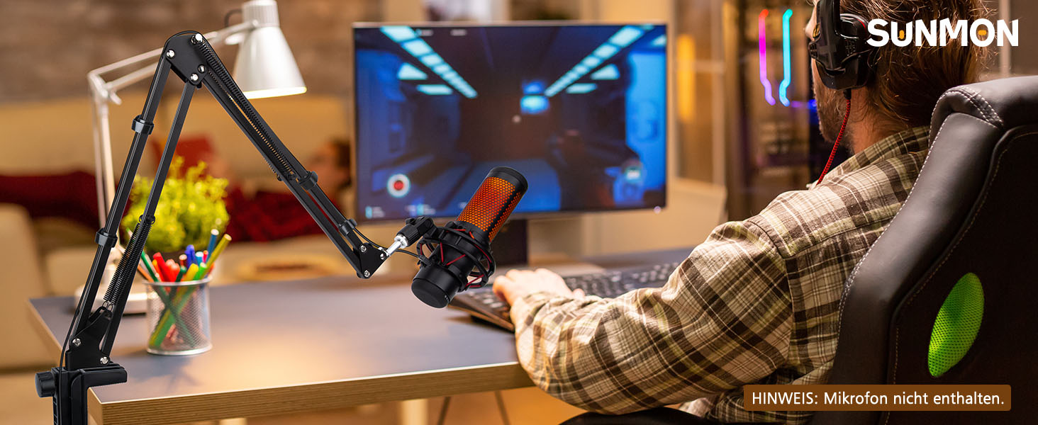 SUNMON Тримач для мікрофону HyperX QuadCast та інші - універсальний кріплення для мікрофону з регулюванням, 3/8' - 5/8' адаптер, чорний